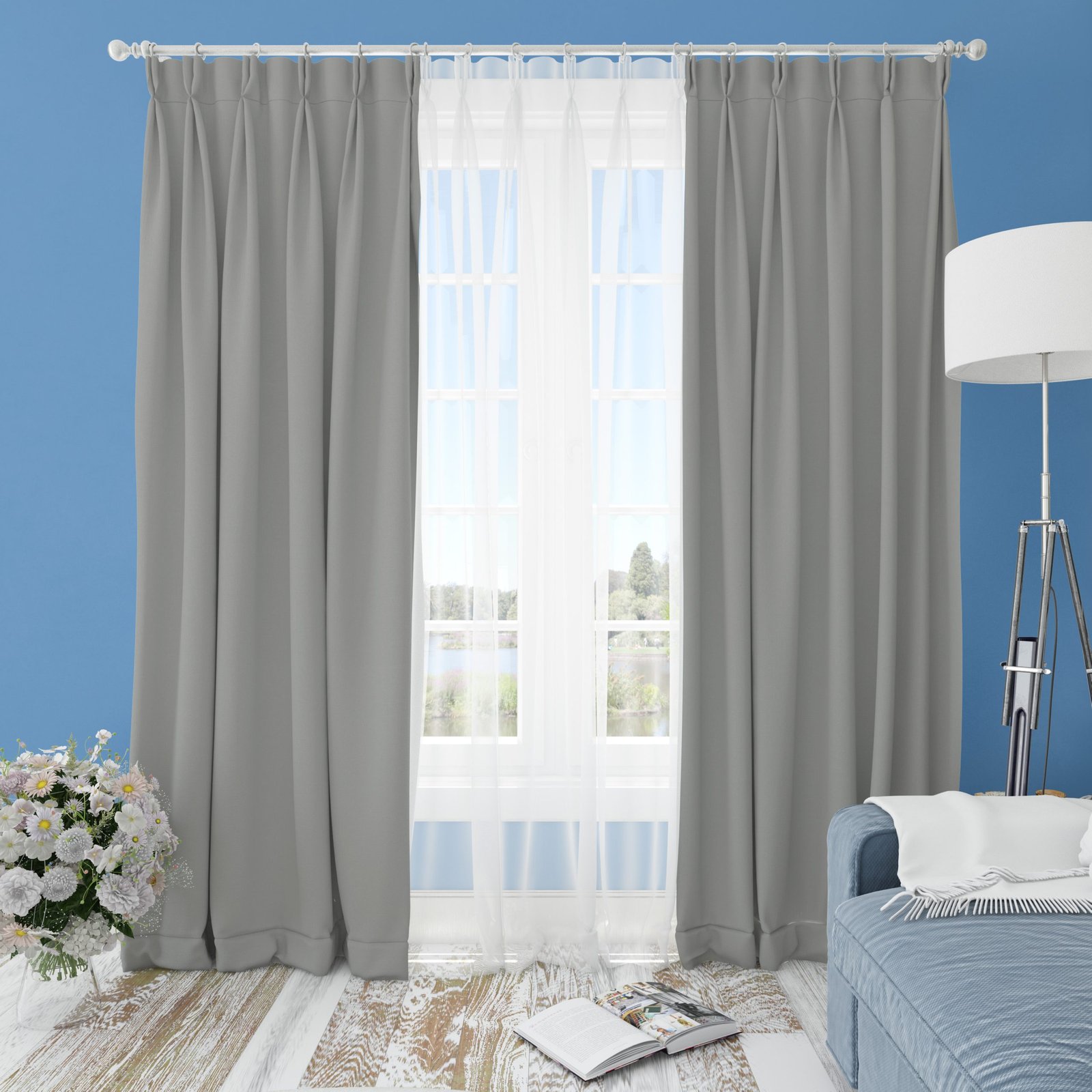 Ptextil - Готова завеса Блекаут Сиво, С перделък Готова завеса Блекаут Сиво, С перделък