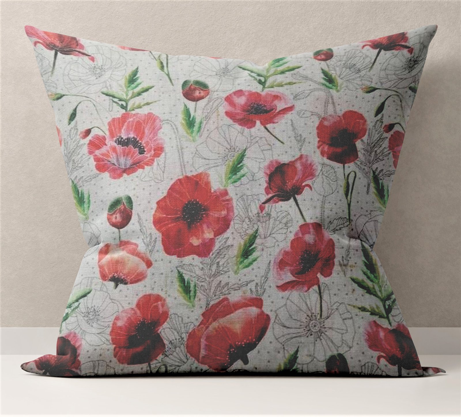 Ptextil - Декоративна калъфка Макове, 45х45 см. Декоративна калъфка Макове