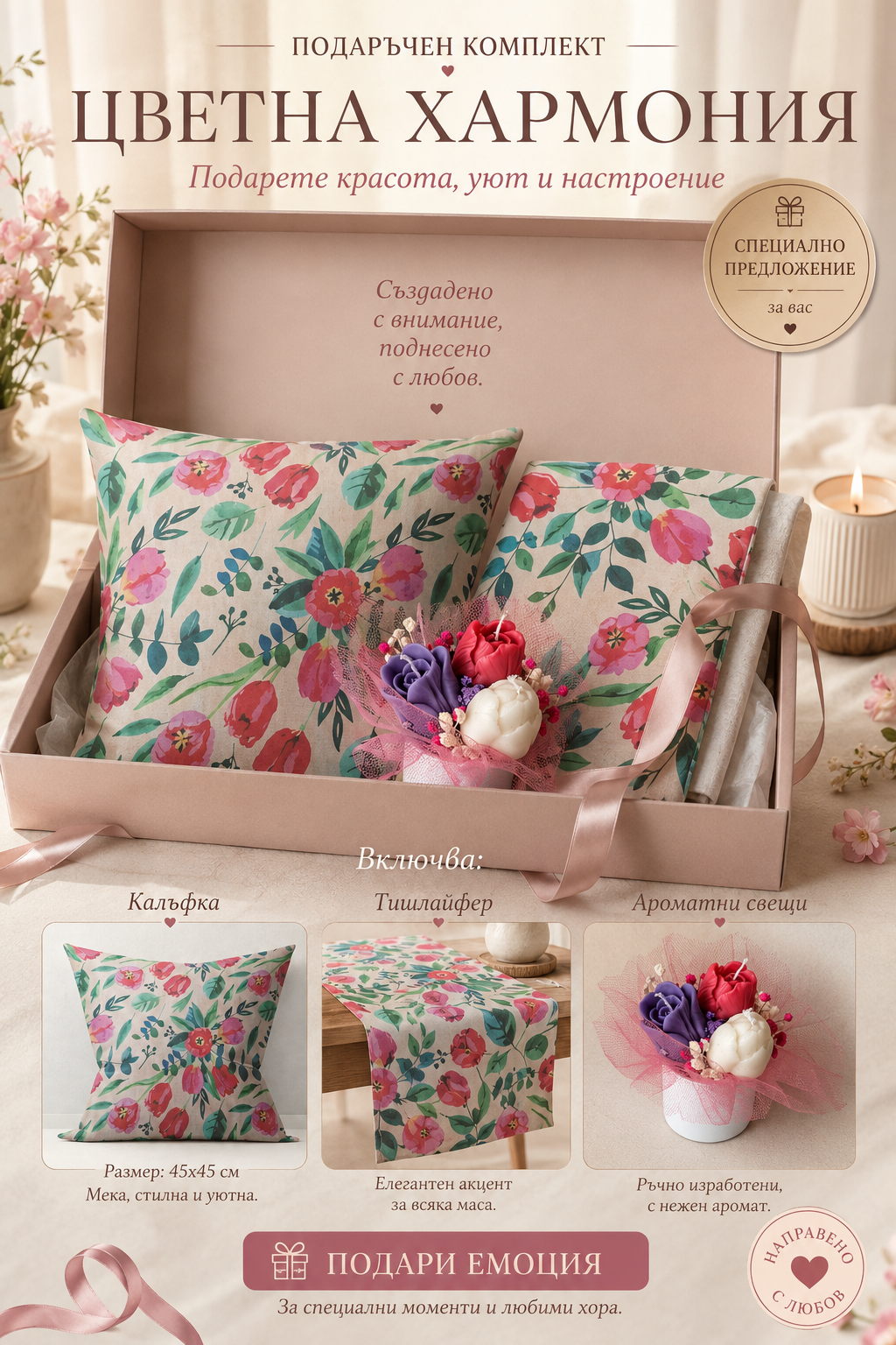 Ptextil - Подаръчен комплект „Цветна хармония“ Подаръчен комплект „Цветна хармония“